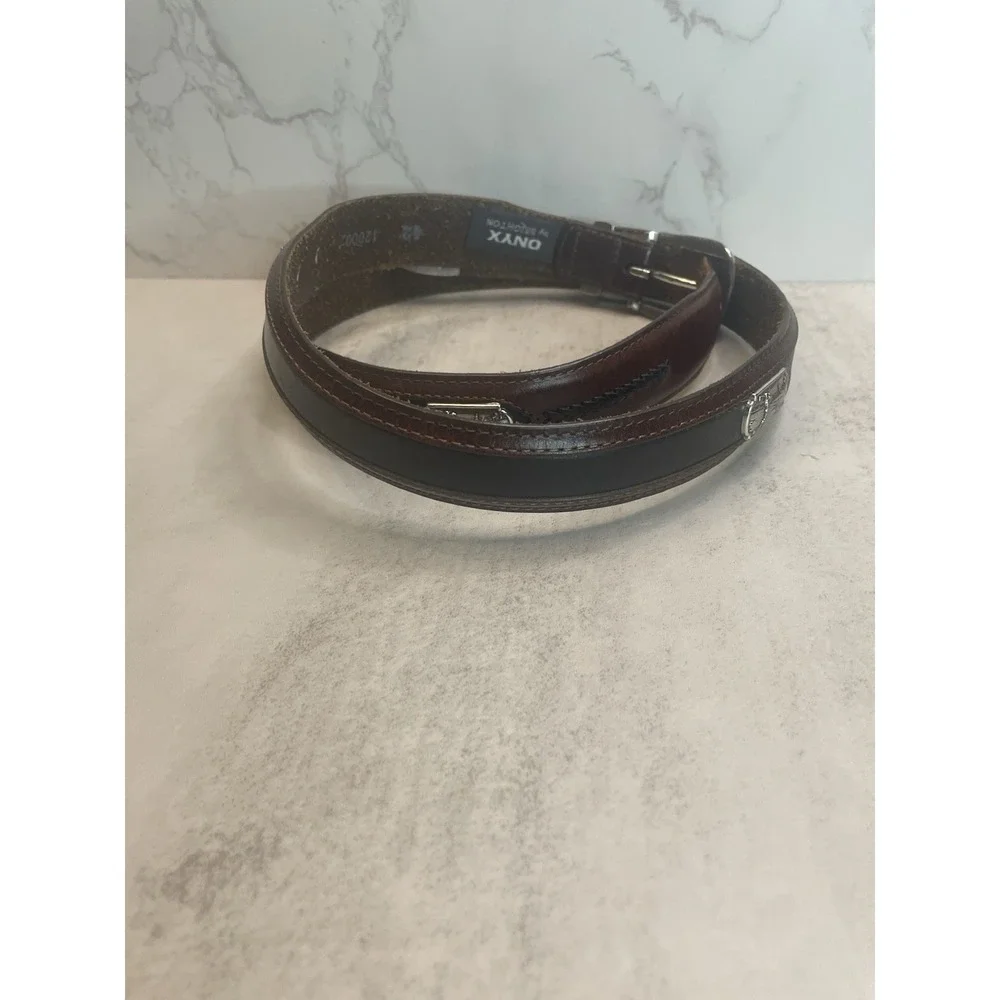 Men's Onyx by Brighton Golf Ornament Leather Belt Two-Tone Sz 42